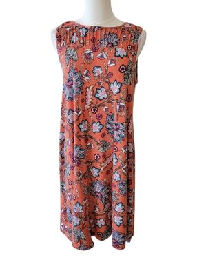 J. Jill Orange Floral Sleeveless Shift Dress Size Small